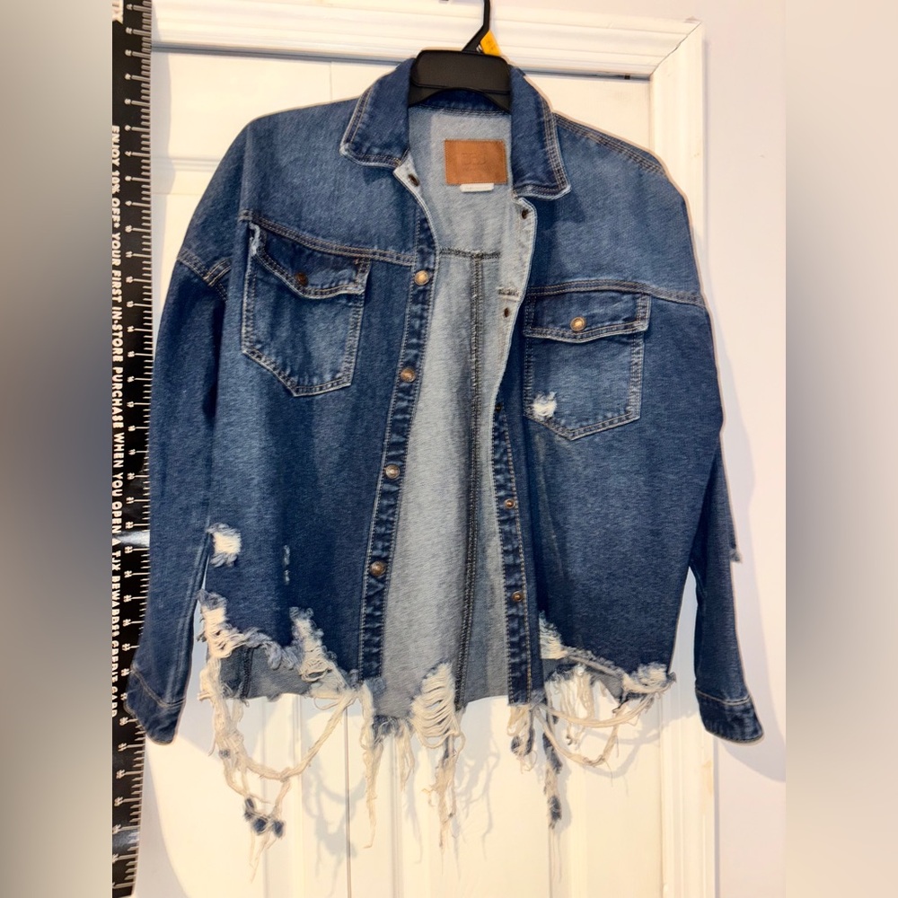 Distressed Denim Jacket brand new nwot rare thrashed ladies M - Picture 1 of 15